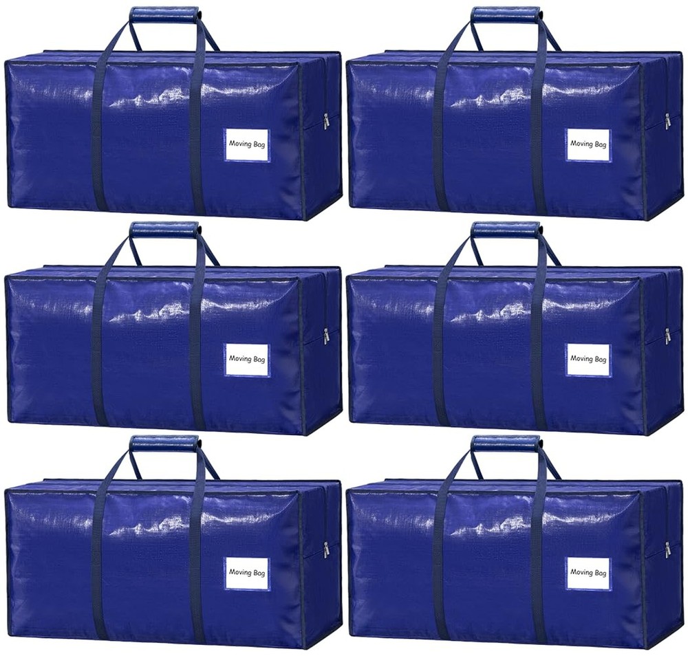 6 Pack Large Moving Bags Heavy Duty – Reusable Storage Bags with Zippers &