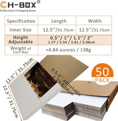 50 Pack Vinyl Record Shipping Mailing Box Mailers, 12.5″ X 12.5″ X 2″, Perfect f