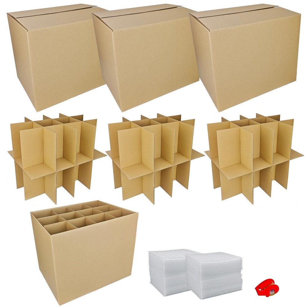 3 Sets Moving Boxes with Divider Kits,16 x 12 x 13 Inch Glassware Dish Packin…