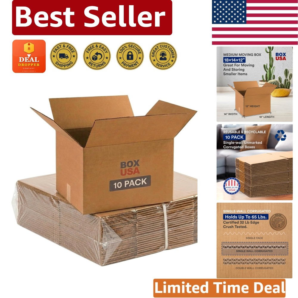 Kraft Brown 10-Pack Medium Moving Boxes – Sturdy & Lightweight for Easy Packing