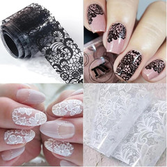 2 Boxes 20 Rolls White&Black Lace Nail Foil Sheets Holographic Nail Art Foil Tra