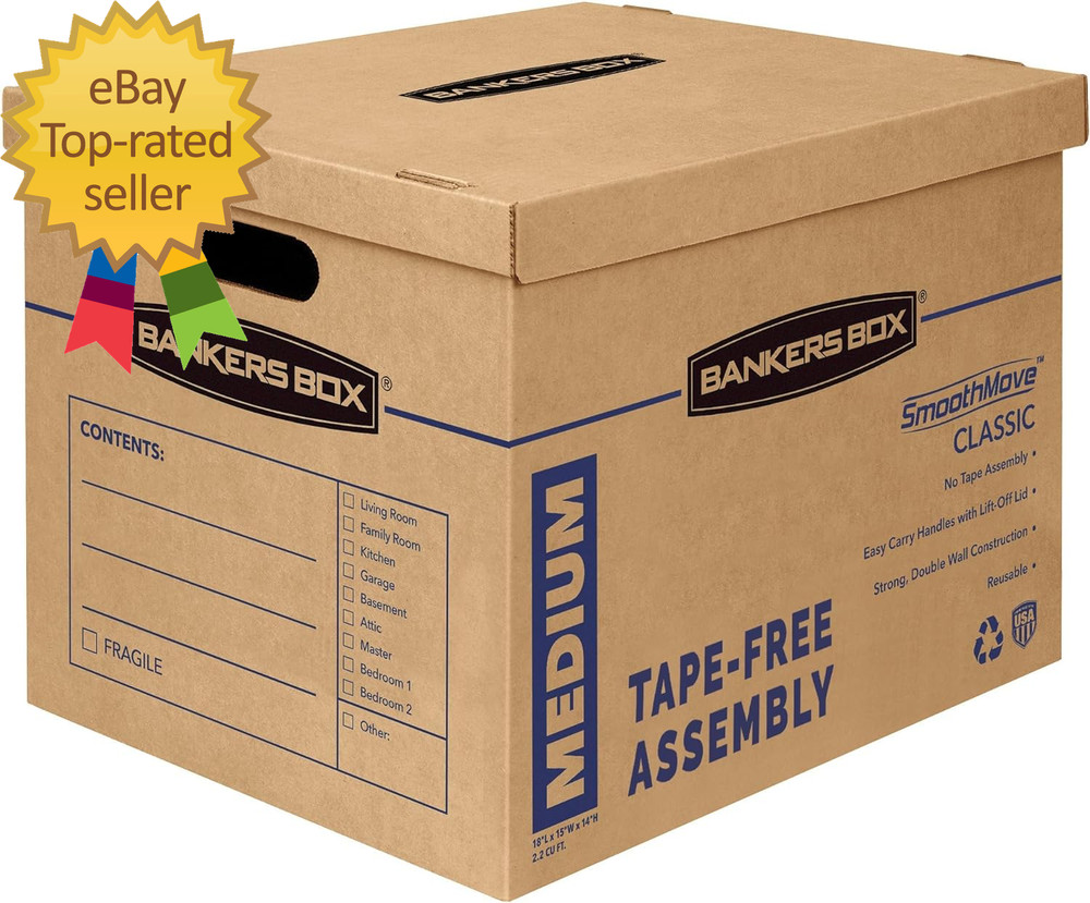 Medium Classic Moving Box 8 Pack, Reinforced Handles, Tape-Free Assembly, Box wi