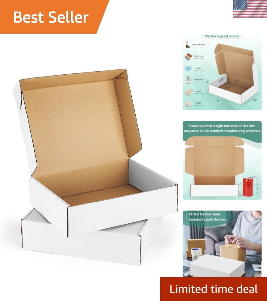 Sturdy 12x9x3 Shipping Boxes with Thank You Stickers – 20 Pack for Small Biz