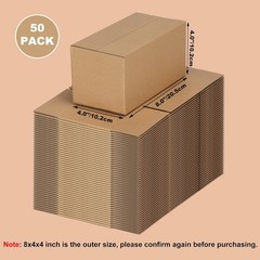 50 Pack Small Corrugated Shipping Boxes – Brown, 8x4x4 Inches