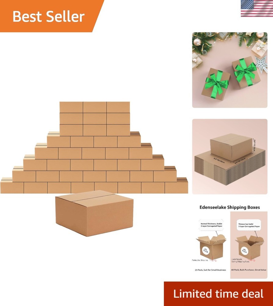 Brand New 40 Pack Small Cardboard Shipping Boxes 8x8x4 Inches Brown