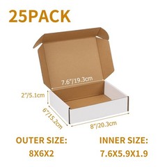 8x6x2 Inch Shipping Boxes 25 Pack White, Tab Lock Tuck Top Mailer Boxes for P…
