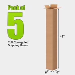 6x6x48″ Tall Corrugated Cardboard Boxes – 5 Pack for Shipping, Moving, Storage