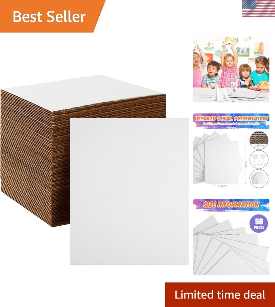 50 Pack Large White Flat Corrugated Cardboard Sheets for Shipping & Crafts