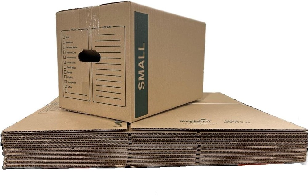 25 – Pack Small Cardboard Moving Boxes 16x10x10 32 ECT With Handles