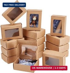 BENECREAT 30 Pack 3.3×2.3x1inch Rectangle Brown Kraft Paper Boxes with Clear Win