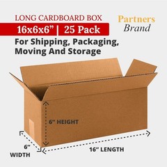 Wide Opening Kraft Corrugated Boxes 16″L x 6″W x 6″H, Eco-Friendly Pack of 25