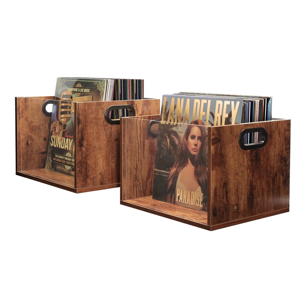 Vinyl Record Storage Crate 2 Pack, Holds up To 60 LPs, Album Visible Storage …