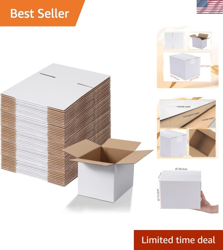8x6x6 Shipping Boxes Set of 40, White Corrugated Cardboard Box for Mailing Pa…