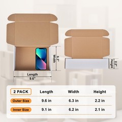 9x6x2 Inches Small Boxes, 2 Pack White Corrugated Cardboard Boxes, Recyclable…