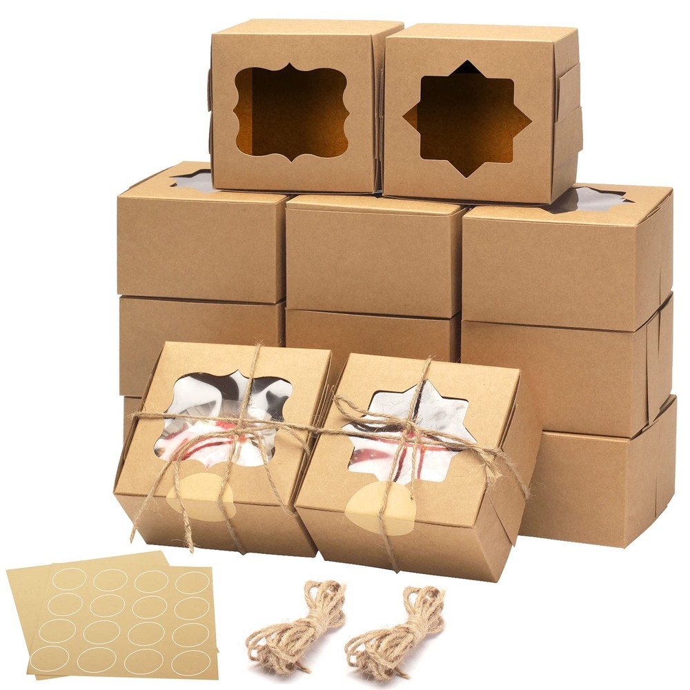 50 Pcs Brown Bakery Boxes with Window, Aoeoe 4x4x2.5 Inches Single Individual…