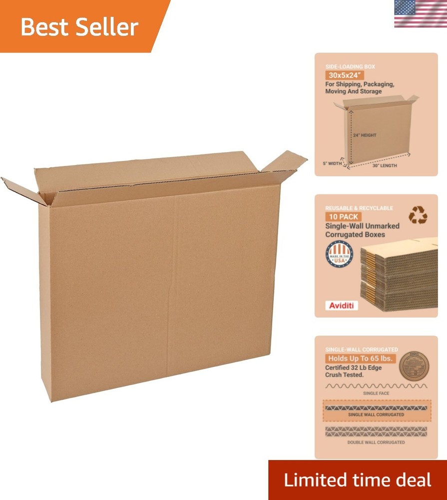 Durable 10-Pack Shipping Side Loading Boxes 30″L x 5″W x 24″H for Easy Moving