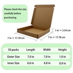 7x7x1 inch Small Shipping Boxes 50 Pack, Brown Kraft Corrugated Cardboard Mailer