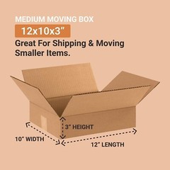 Strong Corrugated Cardboard Boxes – Heavy Duty – 12x10x3, 25 Pack Bundle