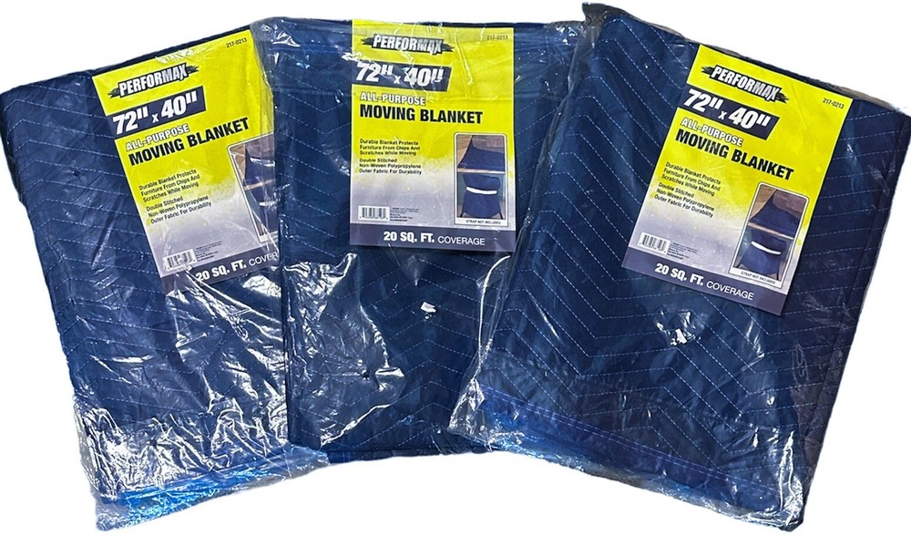 Lot Of 3 Performax 72”x40” Moving Blankets NEW In Pkgs Double Stitched 217-0213