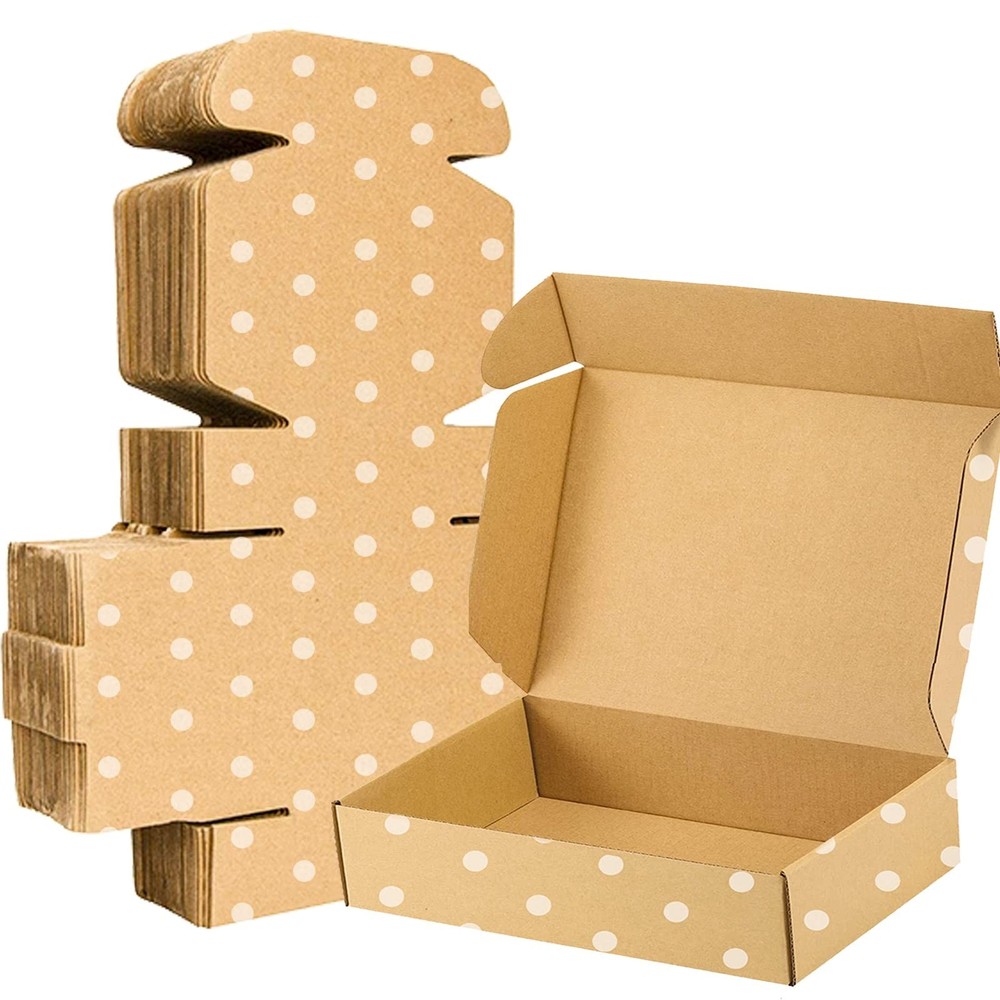 25 Pack Recyclable Corrugated Box Mailers,Kraft Cardboard Box White Polka Dot…