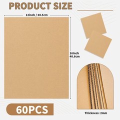60 Pack 12×16 Inch Corrugated Cardboard Sheets 2mm Thick Flat Card Boards Ins…