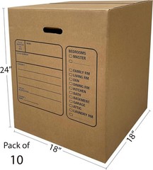 Moving Boxes with Handles, 10 Premium Large, 18 x 18 x 24, Brown, BOXINDSLAR10