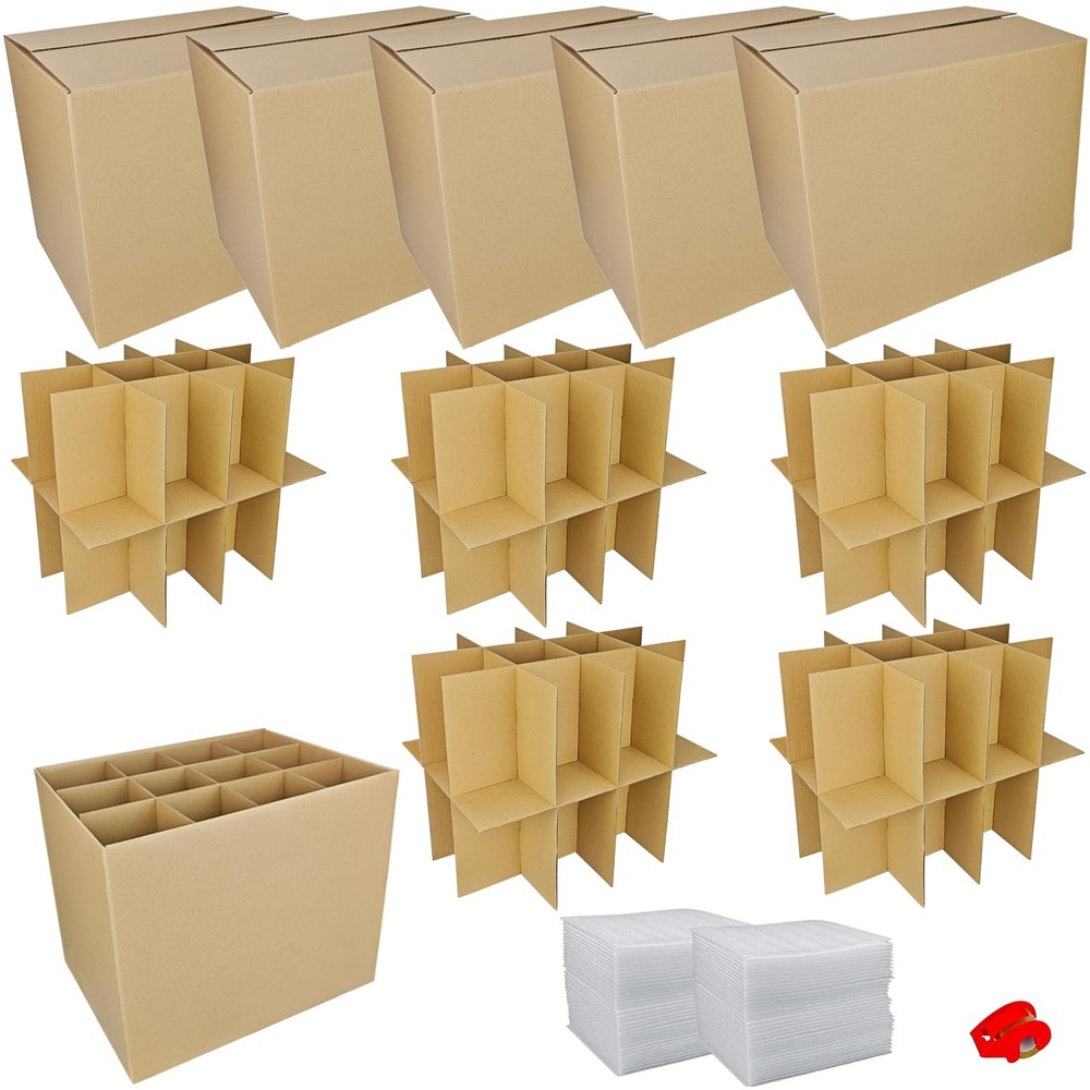 5 Sets Moving Boxes with Divider Kits,16 x 12 x 13 Inch Glassware Dish Packin…