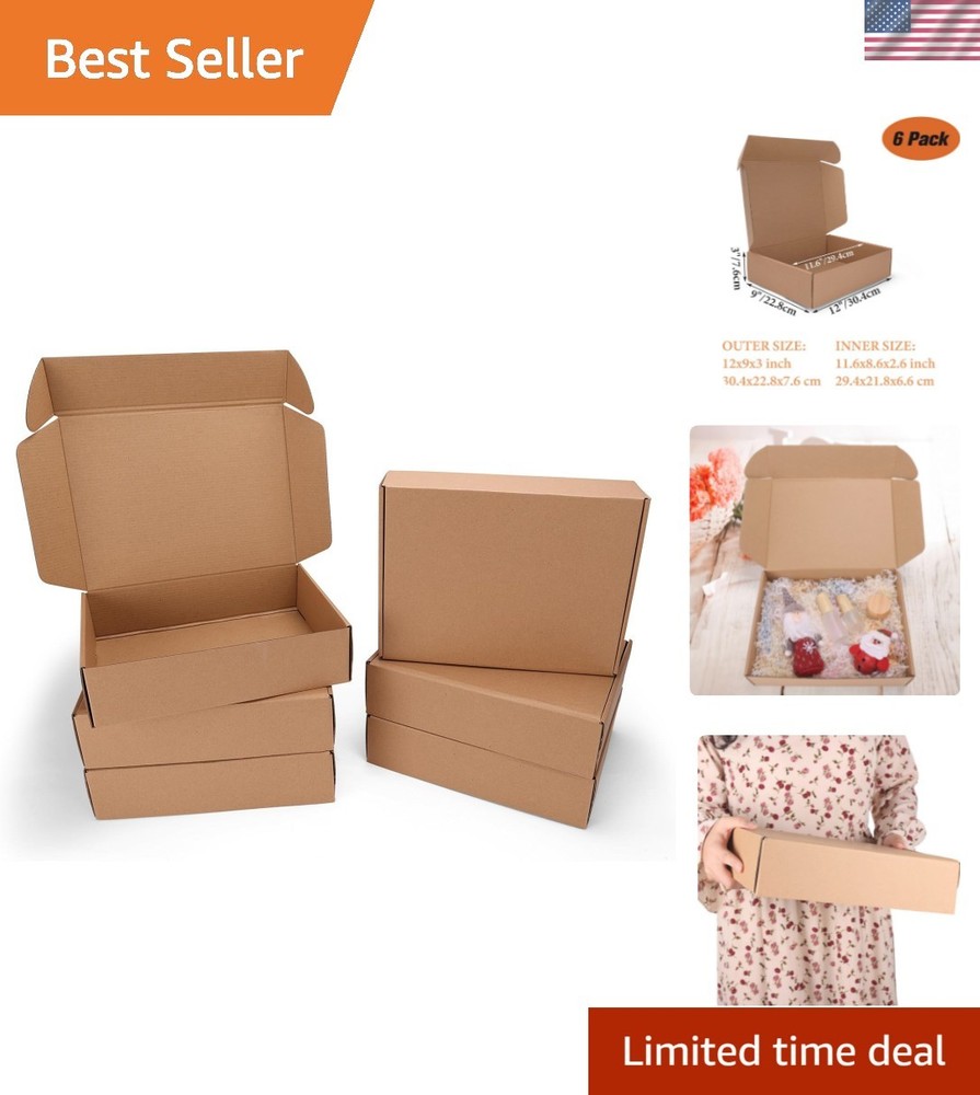 Sturdy 6-Pack Tuck Top Mailer Boxes 12x9x3 Inches for Professional Packaging
