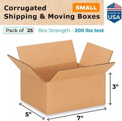Small Moving & Shipping Boxes 7″L x 5″W x 3″H (25-Pack) – Extra Strength 200 …