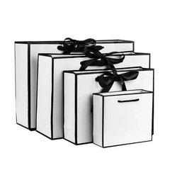 1-50pcs Gift Packaging White Paper Box Black Border Shopping Bags Portable Totes