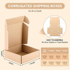 100 Pack Shipping Boxes 6 x 6 x 2 Inch Corrugated Cardboard Boxes Small Mailing