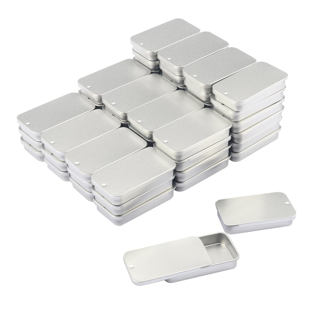 Biugaaufai 60 Pack Silver Mini Rectangular Metal Tins Boxes with Sliding lids…