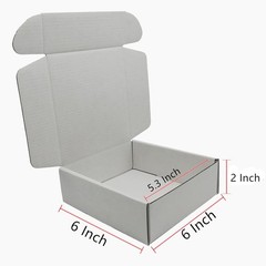 White Corrugated Shipping Boxes 6x6x2 Inch 5 Pack Cardboard Storage Packaging