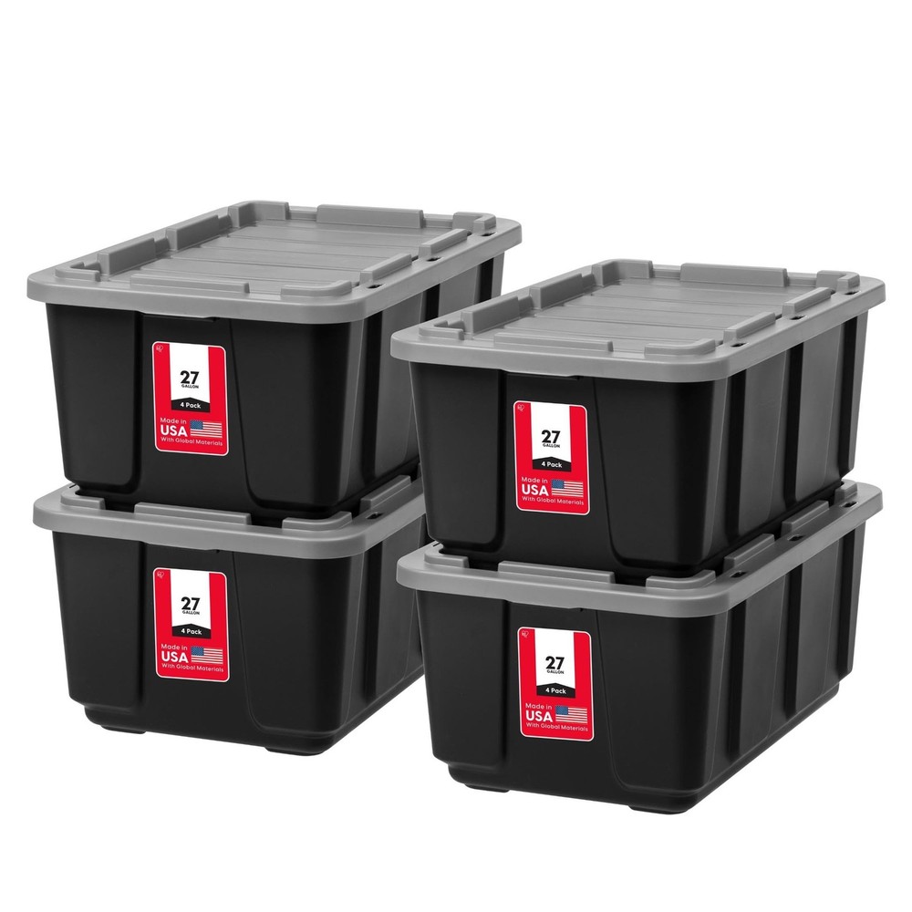 IRIS USA 4-Pack 27 Gallon Storage Bins with Lids |Made in USA| Heavy Duty Pla…