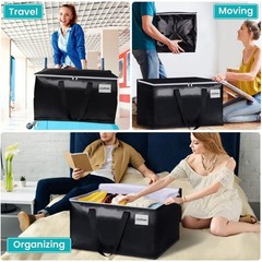 Extra Large Moving Boxes with Zipper, Handles & Tag Pocket – 4 Pack Storage Tote