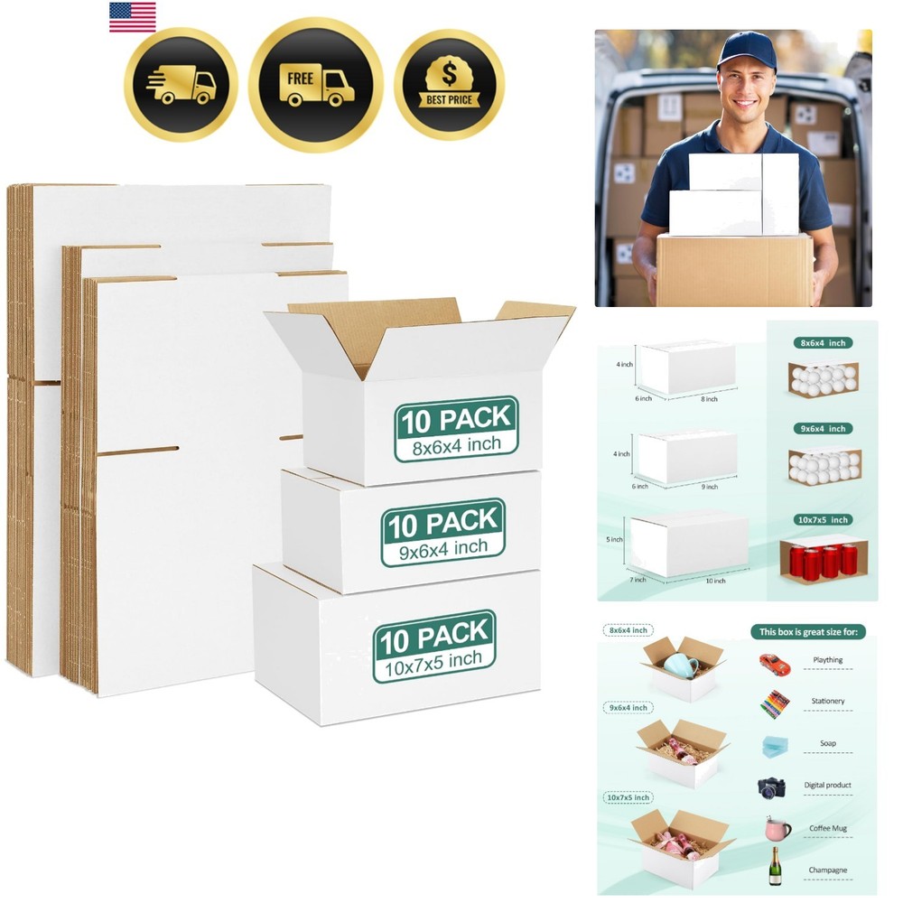 30 Pack Small Shipping Boxes Assorted Sizes, 8x6x4 & 9x6x4 & 10x7x5 10 PCS Ea…