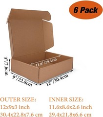 Sturdy & Lightweight 6 Pack Shipping Boxes 12x9x3 – Perfect for Gift Wrapping