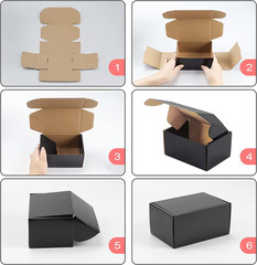 25 Pack 6X4X3 Shipping Boxes for Small Business, Black Packaging Cardboard Boxes