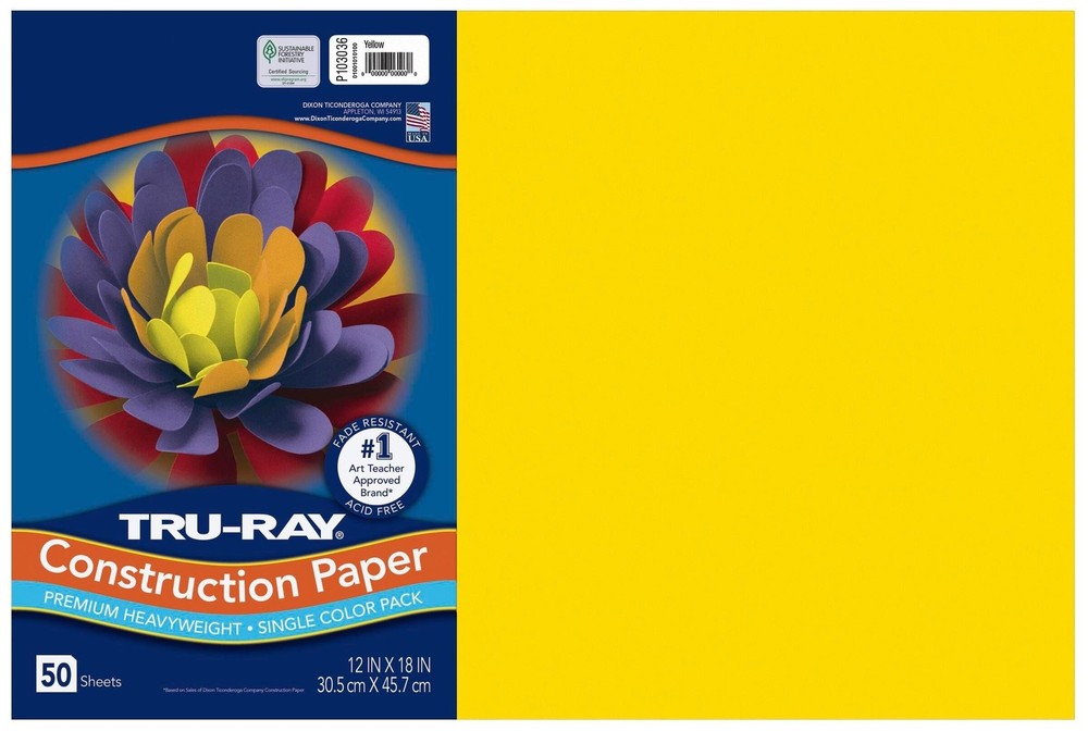 Tru-Ray® Construction Paper, 50% Recycled, 12″ x 18″, Yellow, Pack Of 50