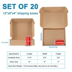 Small Shipping Boxes 12x9x4 Inches – Kraft Brown Corrugated Cardboard Boxes (…