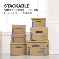 Small Classic Moving Box, 20-Pack, Reinforced Handles, Tape-Free Assembly, 15 X