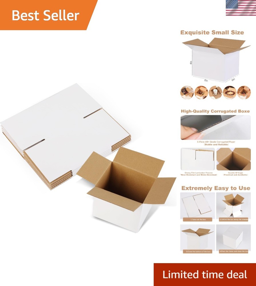 5 Heavy-Duty 8x6x4 Shipping Boxes – White Corrugated Cardboard for Gifts