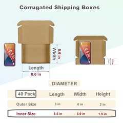 40-Pack 9x6x2in Brown Small Corrugated Cardboard Box for Mailing Packing