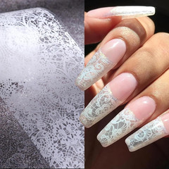 2 Boxes 20 Rolls White&Black Lace Nail Foil Sheets Holographic Nail Art Foil Tra