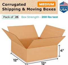 Medium Moving & Shipping Boxes 12″L x 12″W x 4″H (25-Pack) – Extra Strength 2…