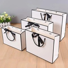 1-50pcs Gift Packaging White Paper Box Black Border Shopping Bags Portable Totes