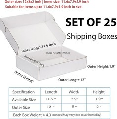 Small Business Packaging Boxes 12x8x2, 25 Pack | Lightweight