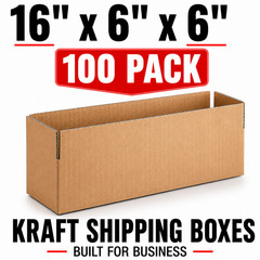 16 x 6 x 6 Kraft Corrugated Shipping Boxes 100 Pack Mailing Packing Boxes