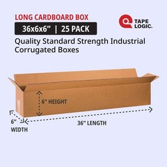 Tape Logic 36X6X6 Long Corrugated Boxes Long 36L X 6W X 6H Pack Of 25 Packaging