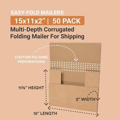 BOX USA 15×11.125×2 Shipping Boxes 50-Pack Corrugated Cardboard Mailers